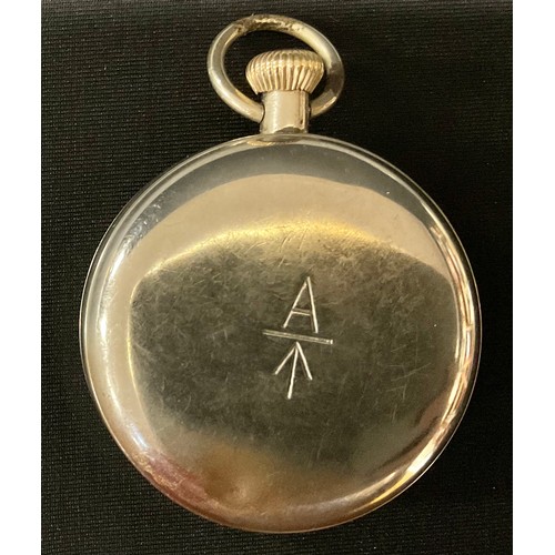 319 - A World War I Royal Flying Corp [RFC] open faced military pilot's pocket watch, the black dial inscr... 