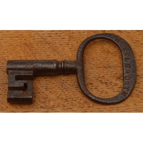 276 - Copoclephily - Nottinghamshire - a 19th century steel country house key, the bow inscribed Nettlewor... 