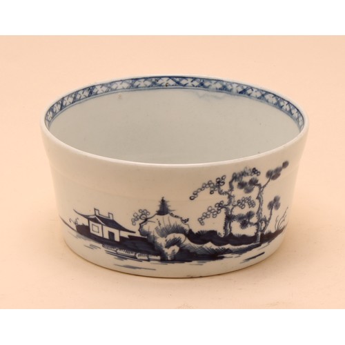 289 - A rare Worcester Cannonball pattern circular potting pot, decorated in underglaze blue, 13.5cm diame... 