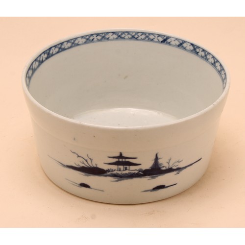 289 - A rare Worcester Cannonball pattern circular potting pot, decorated in underglaze blue, 13.5cm diame... 