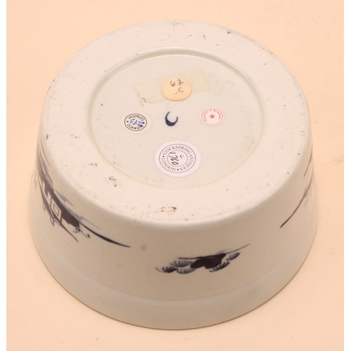 289 - A rare Worcester Cannonball pattern circular potting pot, decorated in underglaze blue, 13.5cm diame... 