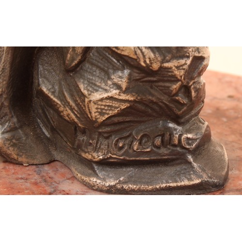 296 - H.Moreau (after), a pair of French Art Deco silvered and marble book ends, cast as a pair of leaping... 