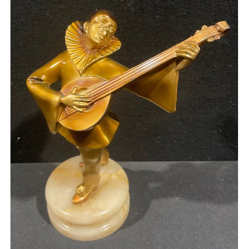 297 - An Art Deco bronzed spelter figure after Joseph Lorenzl, the mandolin player, c.1935