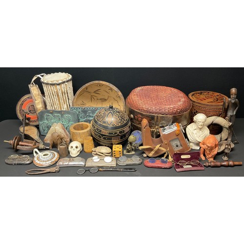 164A - Boxes and Objects - a 19th century iron bullet mould; a Chinese woven and polychrome painted basket;... 