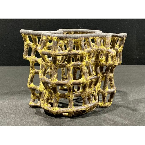 Studio Pottery - an abstract stoneware sculpture, openwork lattice ...