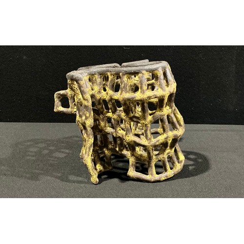 Studio Pottery - an abstract stoneware sculpture, openwork lattice ...