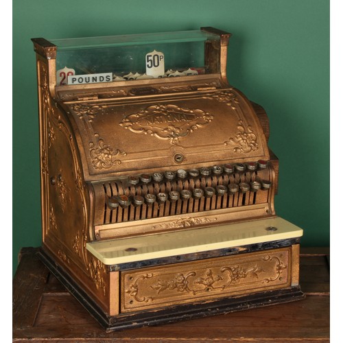 3019 - An early 20th century National cash register, cast with flowers and scrolls in the Art Nouveau manne... 