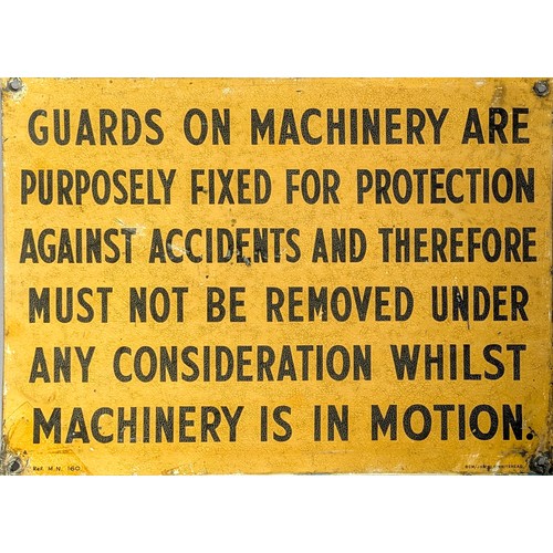 Industrial Salvage - a collection of six rectangular tin factory signs ...