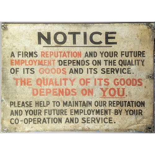 Industrial Salvage - a collection of six rectangular tin factory signs ...