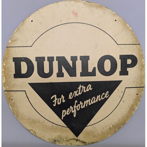 3052 - Advertising - a mid 20th century circular double sided showcard or sign, Dunlop, For Extra Performan... 
