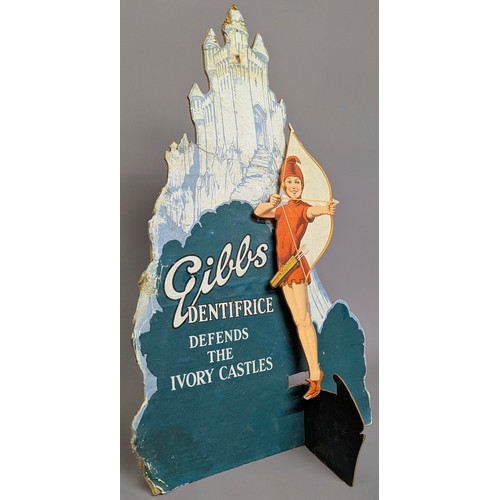 3028 - Advertising - a shaped pictorial shop display showcard, Gibbs Dentifrice Defends The Ivory Castles, ... 