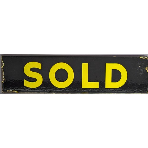 3044 - A rectangular double sided drop-on enamel sign, SOLD, inscribed in yellow on a black ground, 11.5cm ... 