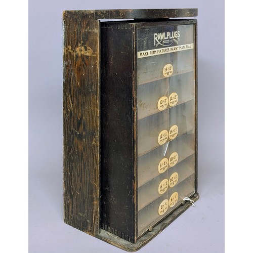 3020 - Advertising - a mid 20th century counter top revolving shop display stand, Rawlplugs, Make Firm Fixt... 