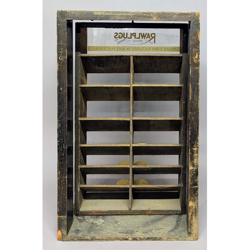 3020 - Advertising - a mid 20th century counter top revolving shop display stand, Rawlplugs, Make Firm Fixt... 