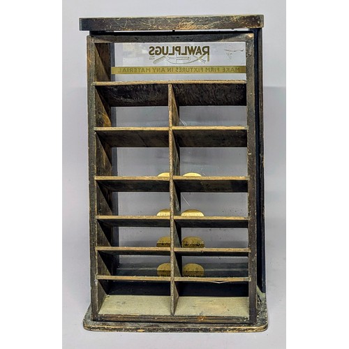 3020 - Advertising - a mid 20th century counter top revolving shop display stand, Rawlplugs, Make Firm Fixt... 