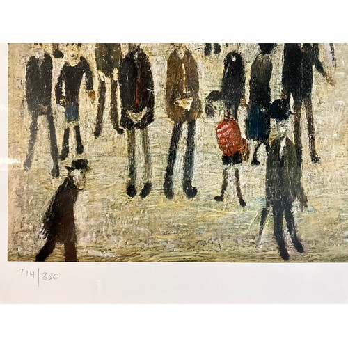 24 - Laurence Stephen Lowry (1887-1976), by and after, Crowd around a cricket sight board, numbered 714/8... 