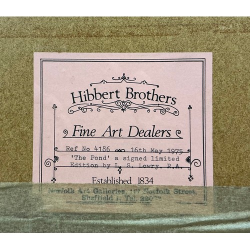 31 - Laurence Stephen Lowry RBA RA, (British 1887-1976) 
The Pond, 1974 
signed in pencil lower right mar... 