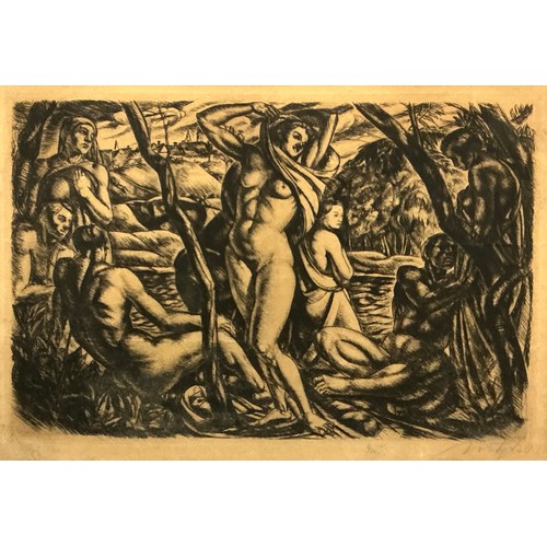 33 - Béla Uitz (Hungarian, 1887-1972), The Bathers, signed in pencil lower right, engraving, 26cm x 37cm.