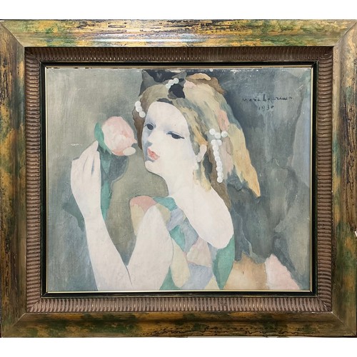 48 - Marie Laurencin, after, Young girl with a rose, colour lithograph, with over-Painting, printed signa... 