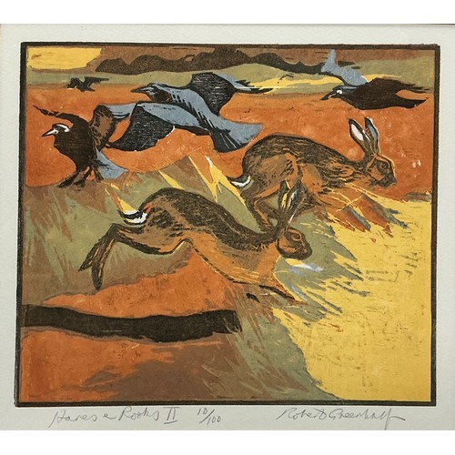 55 - Robert Greenhalf (British, bn. 1950), Hares and Rooks II, signed, titled, and numbered 10/100 in pen... 