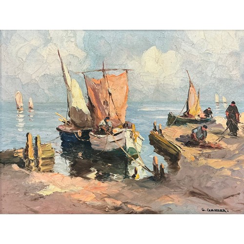 59 - Charles Cermak (1877-1966) 
Fishing Boats near Saint Tropez 
signed, oil on board, 27cm x 35cm.