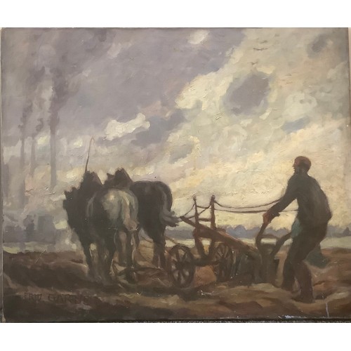 3 - Freidrich 'Fritz' Gärtner (Aussig, München, 1882-1958)
Ploughing with Chimneys Behind 
signed, oil o... 