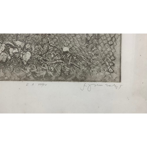 4 - Soviet School (20th century), Wire Fence with Thistles, indistinctly signed, dry-point etching, 29cm... 