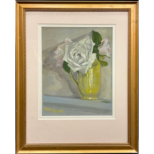 14 - Rudolf Helmut Sauter (British, 1895- 1977) 
Roses in a Yellow Jug 
signed, oil on board, 30cm x 24cm... 