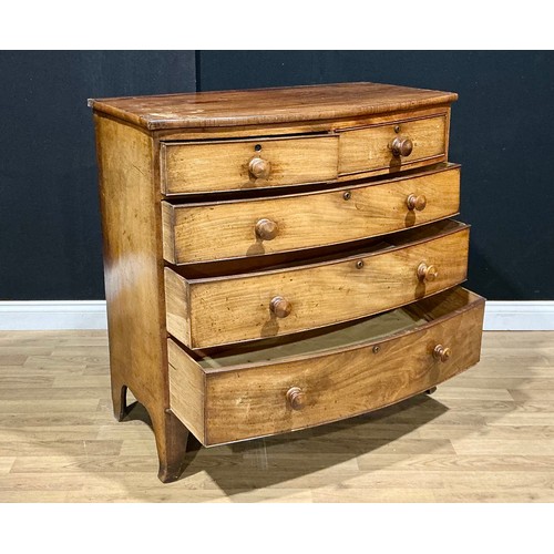 6 - An early Victorian mahogany bowfront chest, of two short and three long drawers, 102cm high, 103.5cm... 