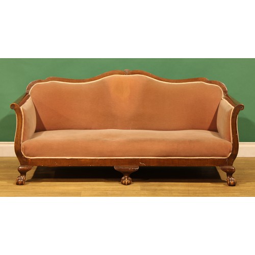 117 - A George II Revival mahogany drawing room sofa, ball and claw feet, 160cm wide, c.1910