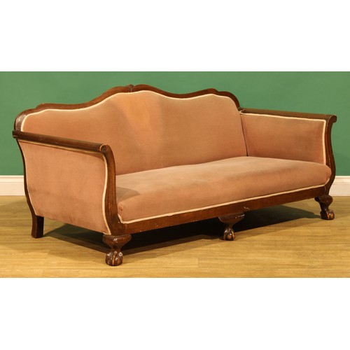 117 - A George II Revival mahogany drawing room sofa, ball and claw feet, 160cm wide, c.1910