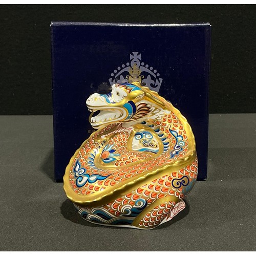30 - A Royal Crown Derby Millennium Dragon paperweight, Dragon of Happiness, 11cm wide, exclusive commiss... 