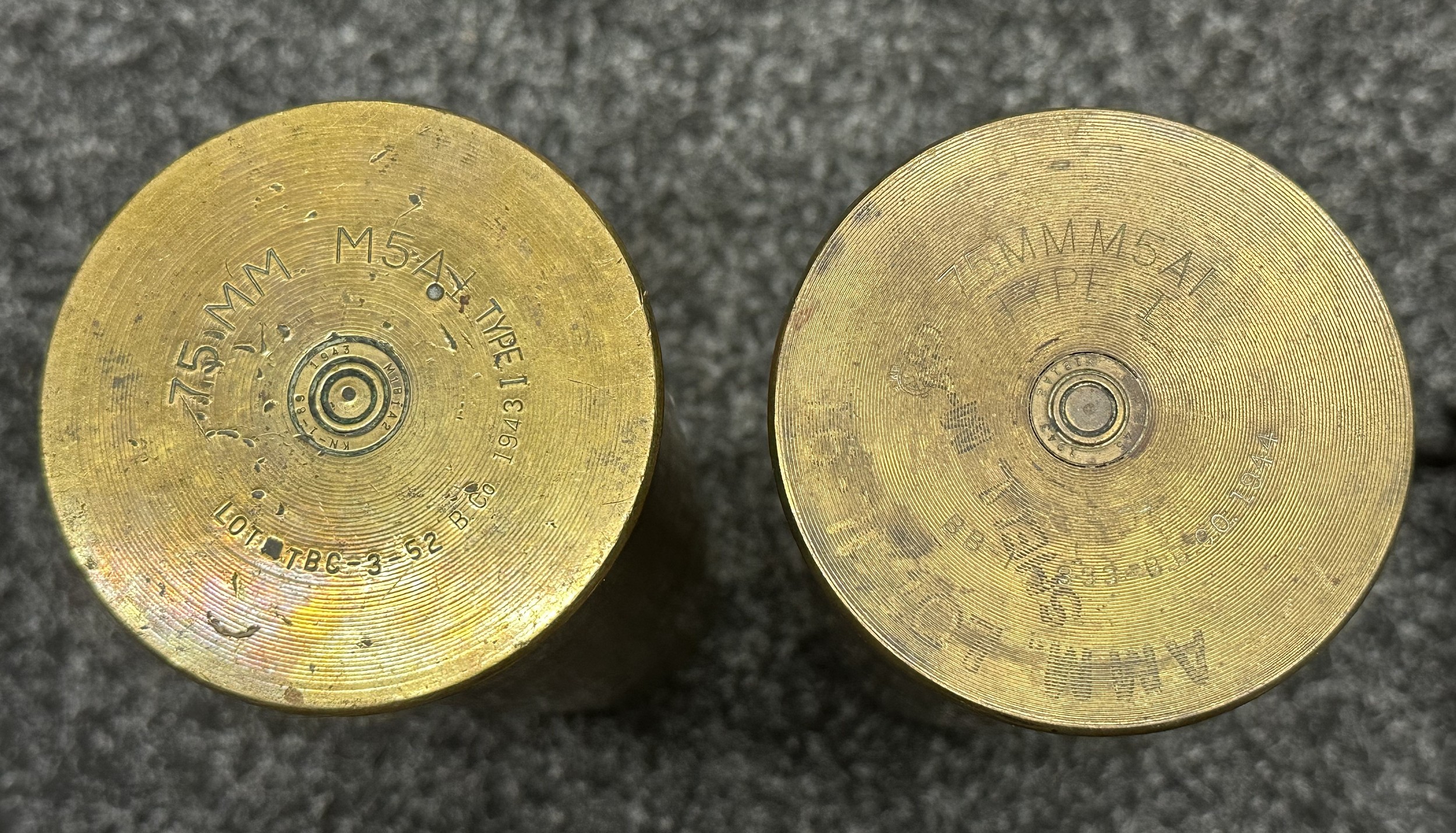 WW2 British / US 75mm Pack Howitzer Shell Cases x 2 and two Clover Leaf ...