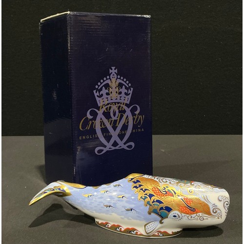 51 - A Royal Crown Derby paperweight, Oceanic Whale, 22cm long, Collectors Guild Exclusive with gold stop... 