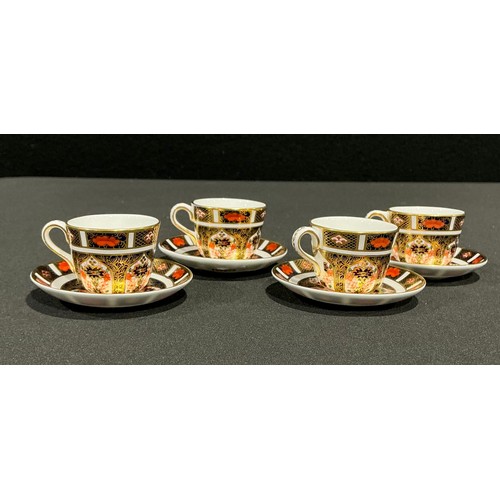 58 - A set of four Royal Crown Derby Imari 1128 pattern miniature teacups and saucers, the cups 3.25cm, t... 