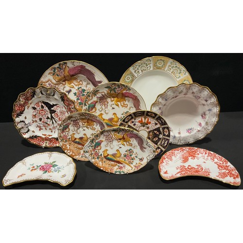 60 - A Royal Crown Derby Royal Antoinette pattern soup dish; a Derby Days pattern crescent shaped salad d... 