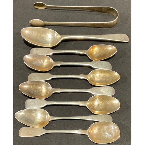 74 - A set of three George IV silver teaspoons, Old English pattern, gilt bowls, the terminals inscribed ... 