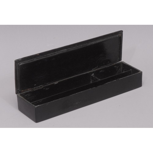 5051 - Cycling - a late 19th century papier mache pen box, the hinged cover lithograph printed with a cycle... 