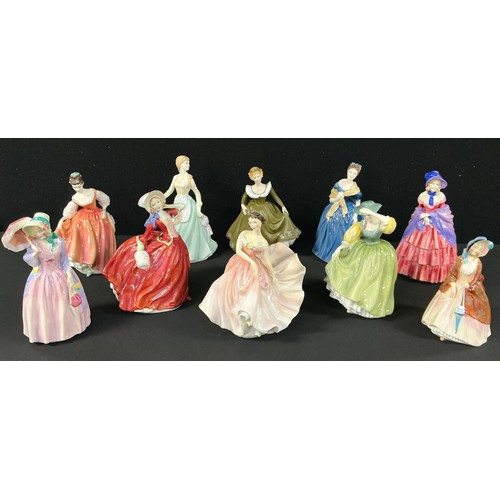 5022 - A Royal Doulton figure, Paisley Shawl, HN1988, 16.5cm high overall; others similar, Milk Maid, Geral... 