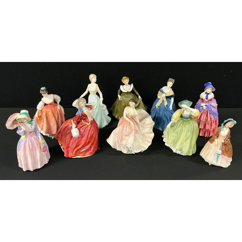 5022 - A Royal Doulton figure, Paisley Shawl, HN1988, 16.5cm high overall; others similar, Milk Maid, Geral... 