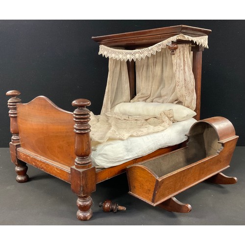 7315 - Doll Furniture - a Victorian mahogany half tester bed, 52cm x 61cm x 40cm, c.1900; a Victorian mahog... 