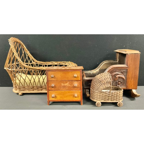 7316 - Doll’s Furniture - a Victorian mahogany miniature chest of three long drawers, 21cm x 21cm x 9cm; a ... 