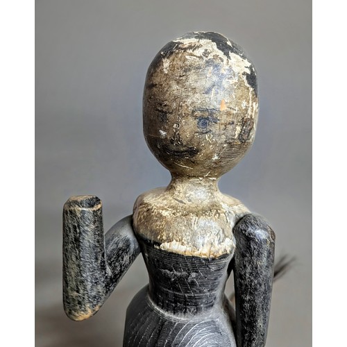 7350 - Juvenalia & Folk Art - a late Victorian pull along horse, horse hair tail, metal wheels, 37cm long, ... 