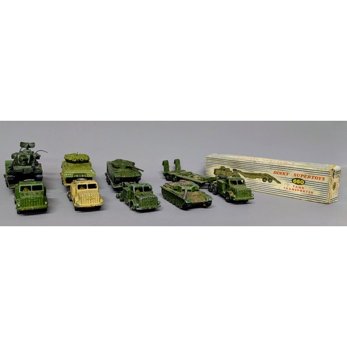 7306 - Dinky Supertoys - 660 tank transporter, boxed, three others, one in dessert colours, two Centurion t... 