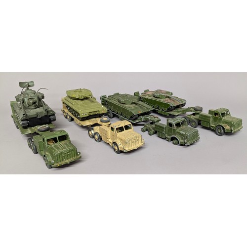 7306 - Dinky Supertoys - 660 tank transporter, boxed, three others, one in dessert colours, two Centurion t... 