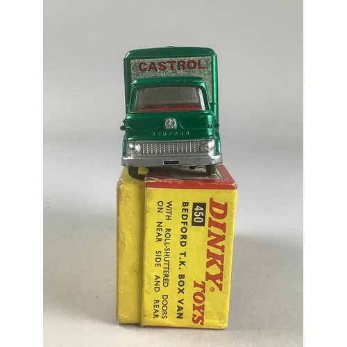 7310 - Dinky Toys 450 Bedford T.K Box van ‘CASTROL’ metallic green body, white plastic shutters and red pla... 