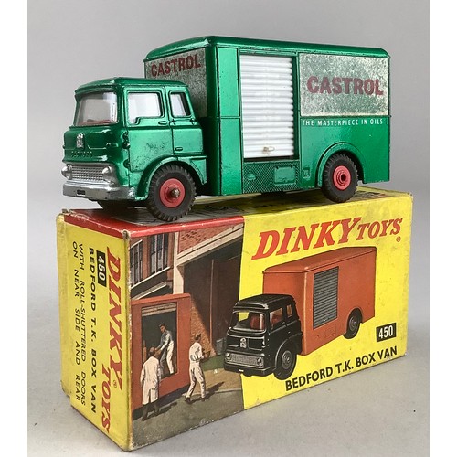 7310 - Dinky Toys 450 Bedford T.K Box van ‘CASTROL’ metallic green body, white plastic shutters and red pla... 