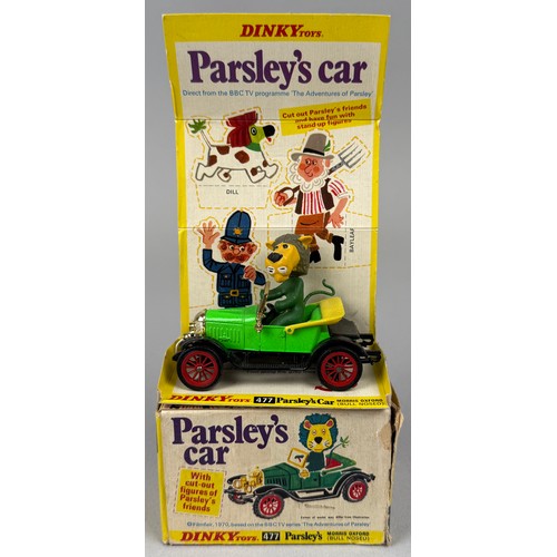 7314 - Dinky Toys, Parsley's Car, No. 477, light green body, red spoked hubs, plastic moulded Parsley figur... 