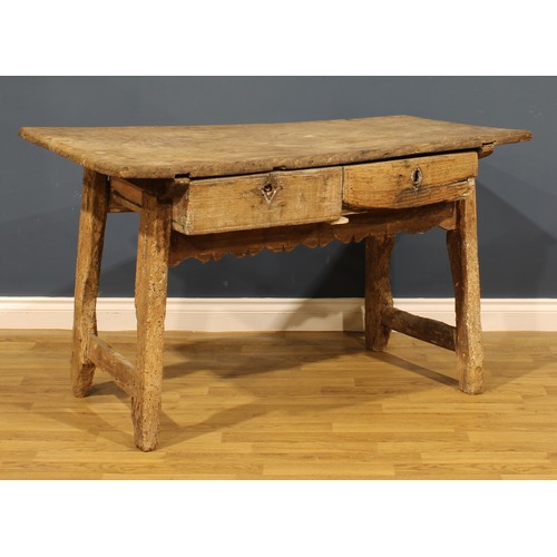 An 18th century primitive vernacular elm side table, rectangular top ...