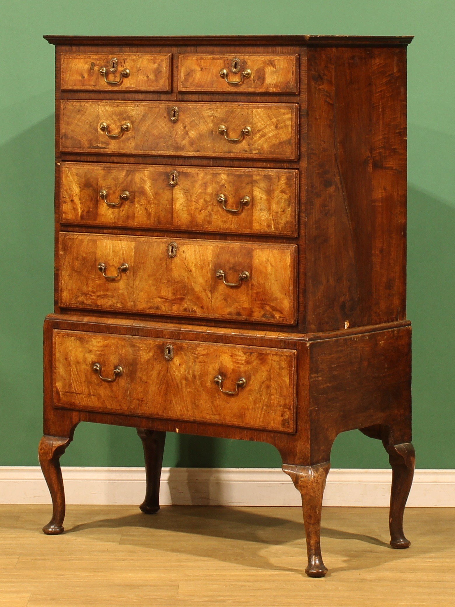 An 18th century style walnut chest on stand, possibly a 19th century ...